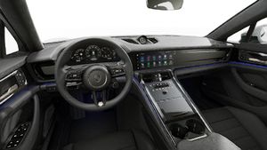 Interior view showing the steering wheel and dashboard of Panamera Turbo S E-Hybrid