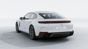 Exterior view of Panamera Turbo S E-Hybrid showing the back and left side of the car