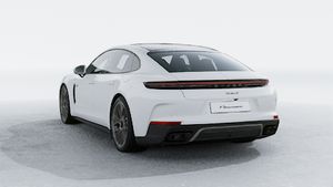 Exterior view of Panamera Turbo S E-Hybrid showing the back and left side of the car