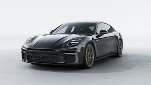 Exterior view of Panamera Turbo S E-Hybrid showing the front and left side of the car