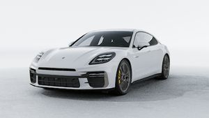 Exterior view of Panamera Turbo S E-Hybrid showing the front and left side of the car